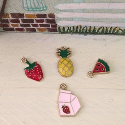 韓版釉彩平面草莓、鳳梨、西瓜、草莓牛奶吊飾