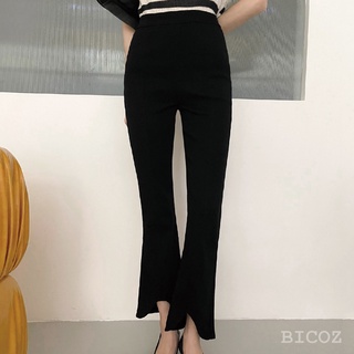 現貨｜BICOZ｜極顯瘦下擺造型喇叭彈性褲S~2L【22489】喇叭褲 黑褲 長褲 高腰 彈性褲