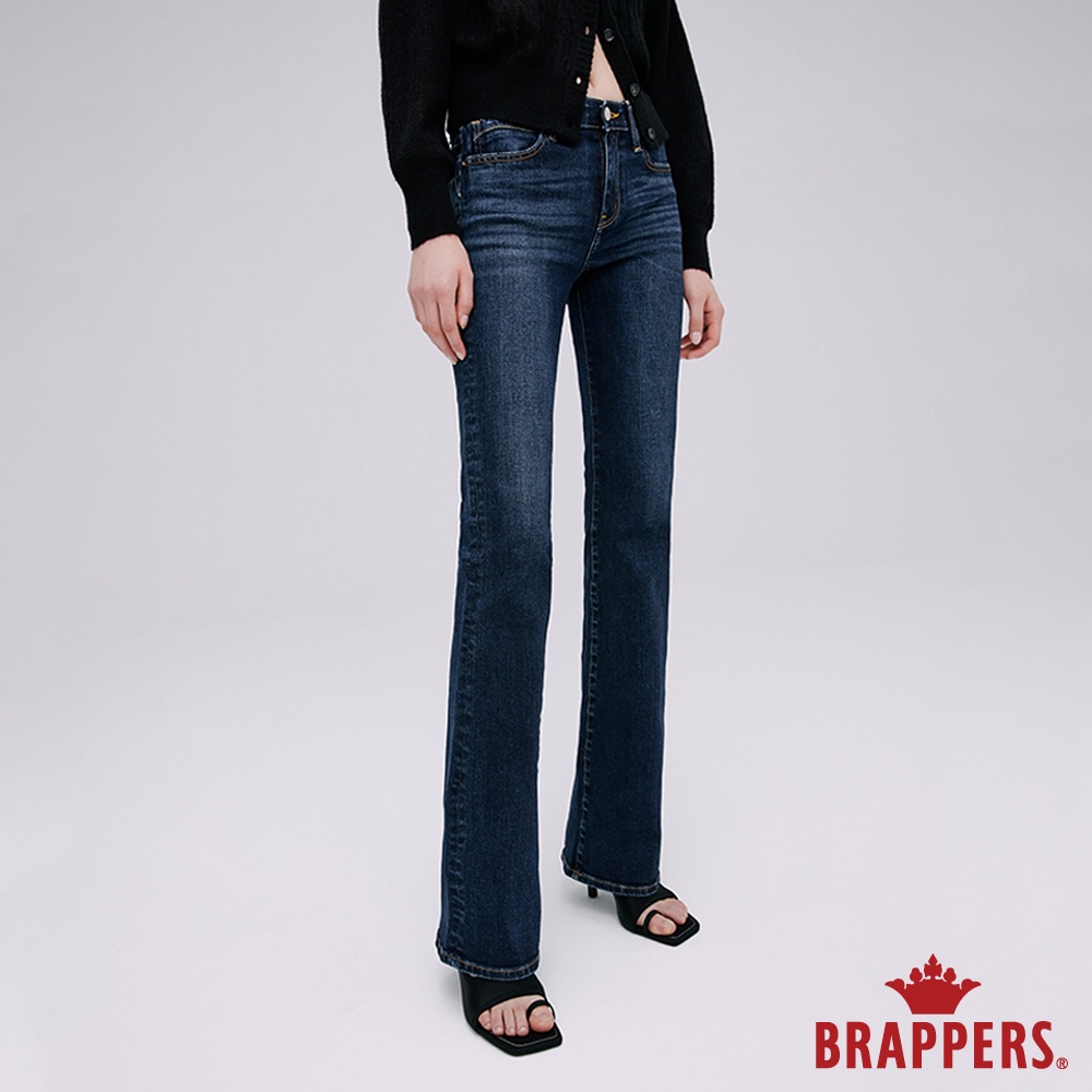 BRAPPERS 女款 新美腳 ROYAL系列-中腰彈性喇叭褲-深藍