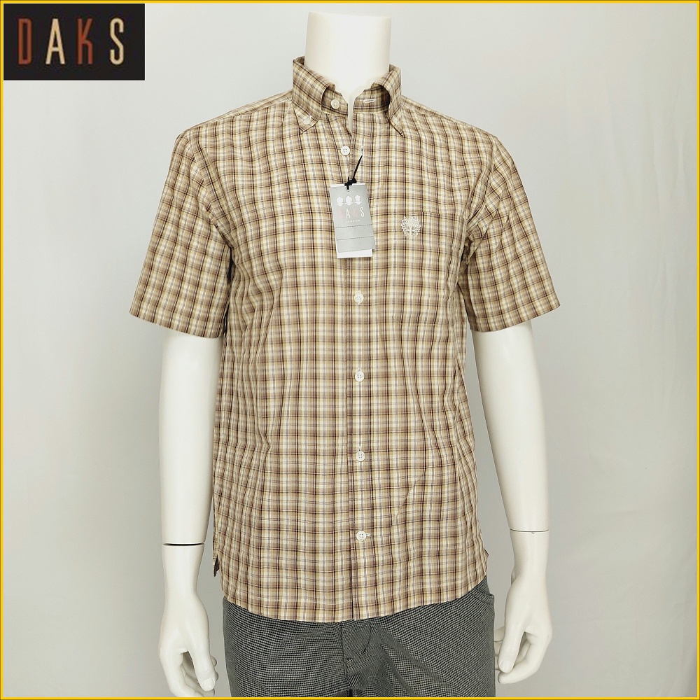 日本製 DAKS 小尺碼 男裝 短袖襯衫 新品未使用 經典格紋 襯衫 DAKS 純棉排汗衫 男 S號 襯衫 O551D