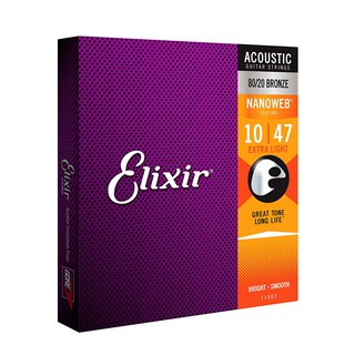 【三木樂器】免運 Elixir 11002 民謠吉他弦 10~47 黃銅 NANOWEB 公司貨 extra Light