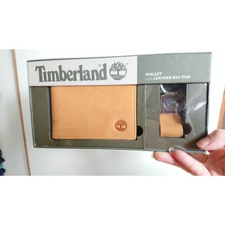 【Timberland】男皮夾 麂皮 牛皮夾鑰匙圈套組 品牌盒裝／黃駝色