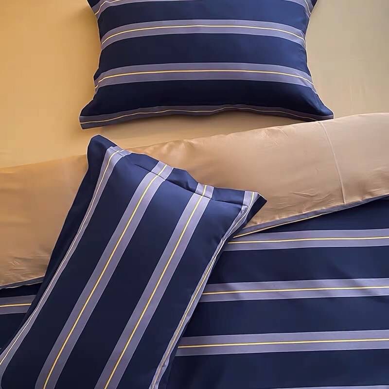 Little Bed小床-埃及棉床組四件組 線條 深藍 全棉埃及長絨棉貢緞 日式寢具 床包