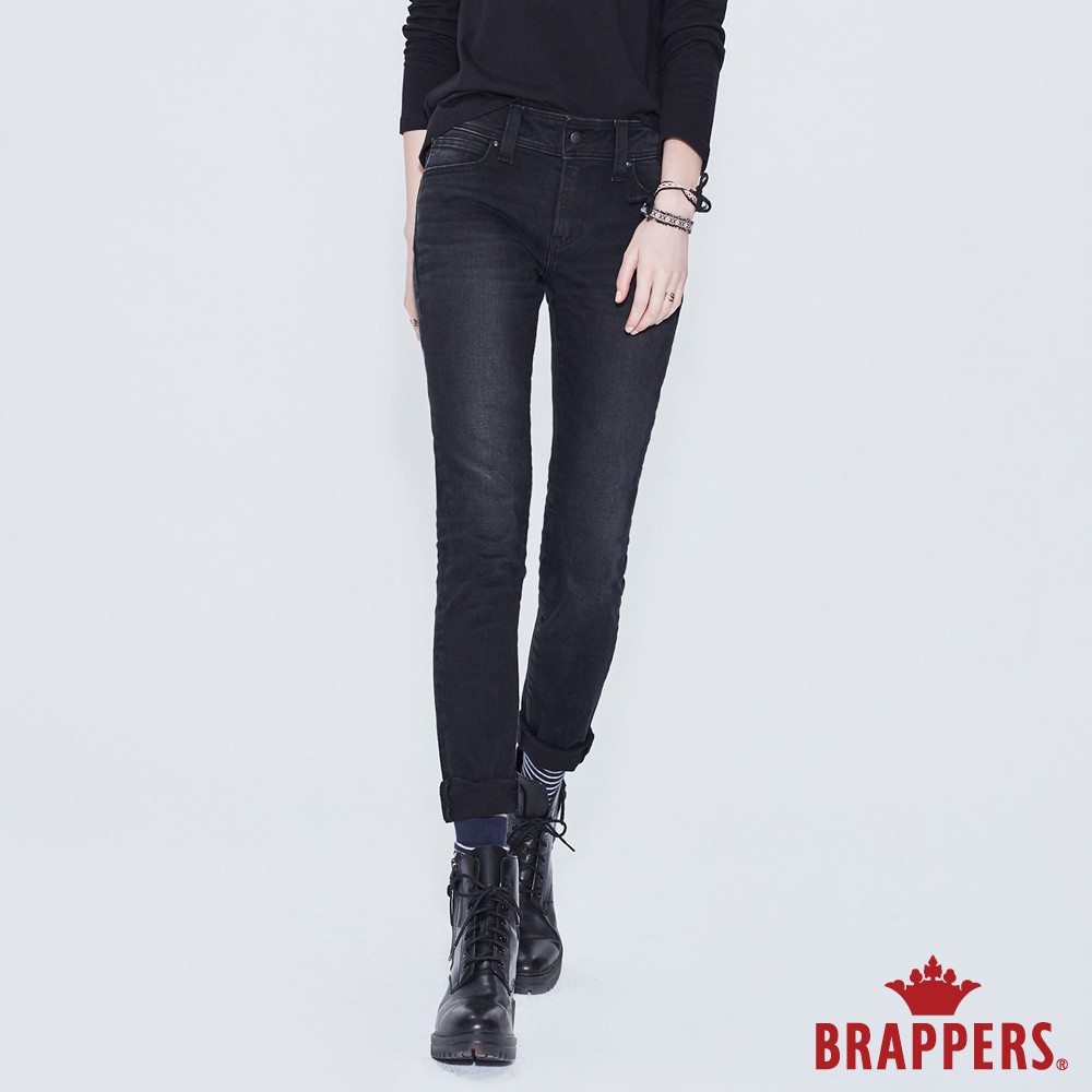 BRAPPERS 女款 新美腳Royal系列-低腰彈性七分skinny窄管褲-黑