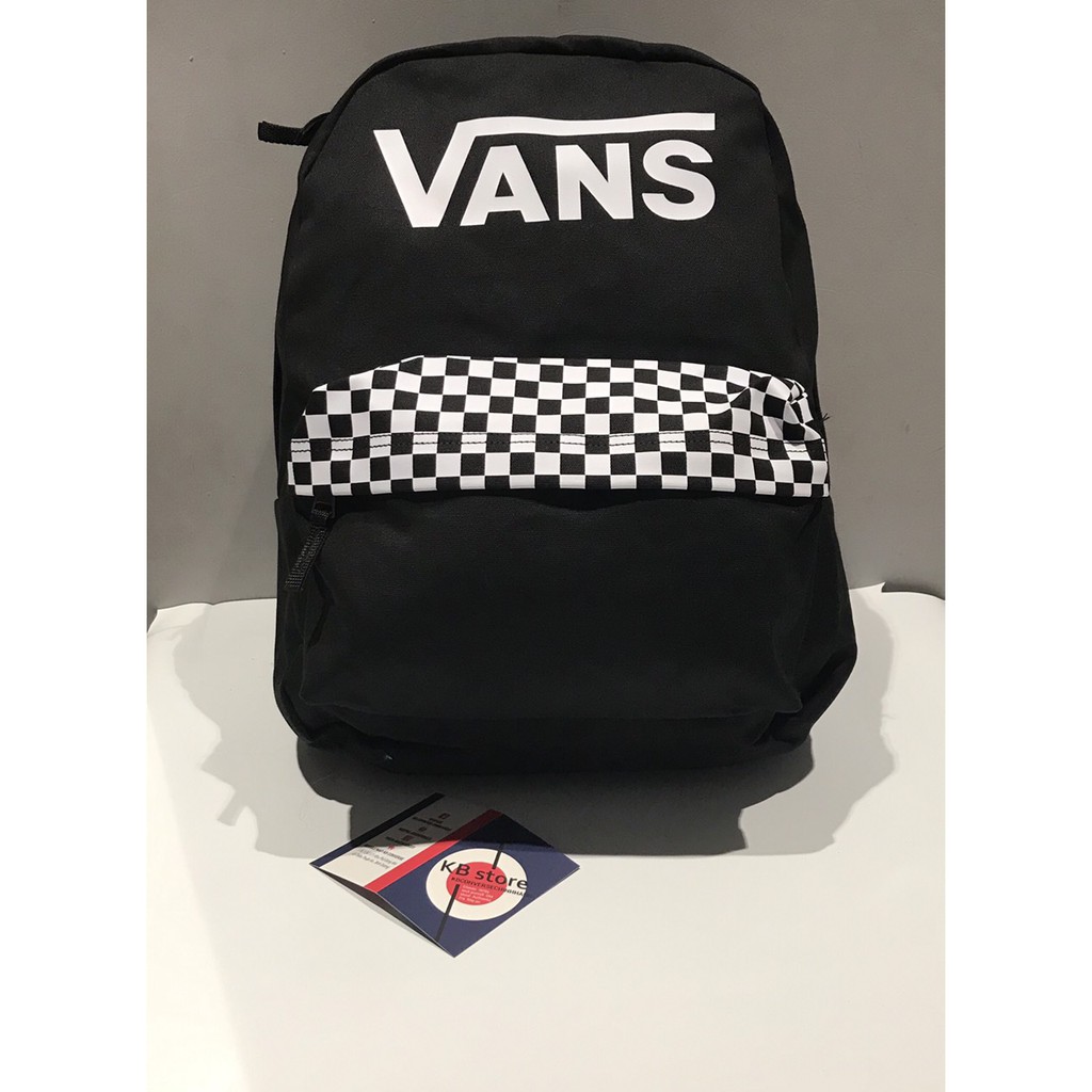 Vans 經典黑色背包混合格紋