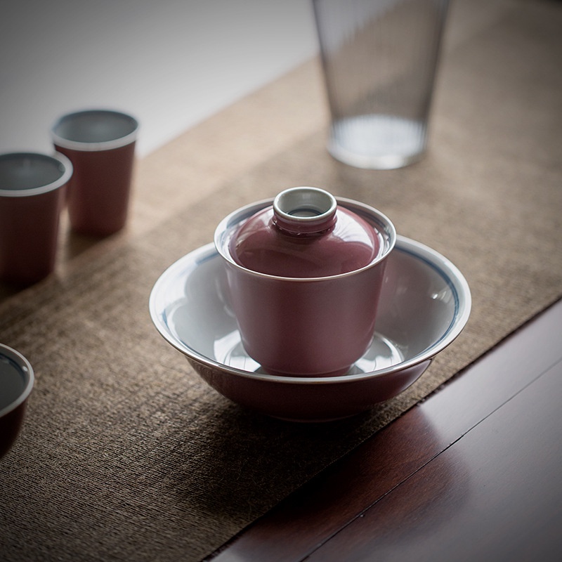 瑞陶陶瓷特賣豇豆紅陶瓷蓋碗茶杯單個家用三才茶碗帶蓋不燙手抓功夫茶具泡茶器