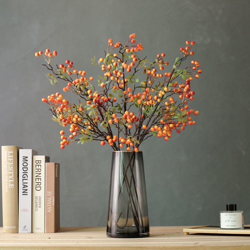仿真花裝飾 新中式秋實果模擬花漿果套裝客廳玄關假花擺件冬青果樹枝裝潢花藝 蝦皮購物