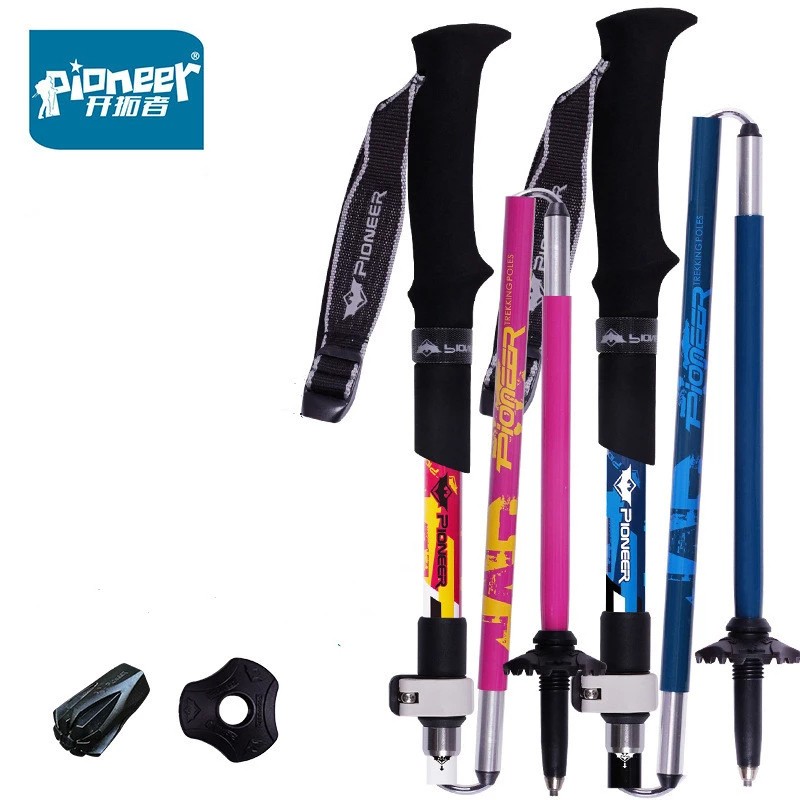 Pioneer 折疊登山杖 - 採用碳纖維和鋁合金複合材料軸製成 5 節超輕可調旅行徒步旅行北歐手杖 1PCS
