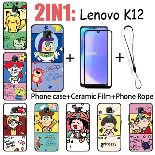 LENOVO 2 合 1 聯想 K12 手機殼帶鋼化玻璃陶瓷膜螢幕保護膜可愛人物系列