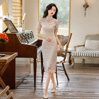 改良旗袍中國風緊身顯瘦改良中國風旗袍日常蕾絲年輕洋裝