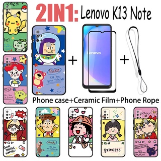 LENOVO 2 合 1 聯想 K13 Note 手機殼帶鋼化玻璃陶瓷膜螢幕保護膜可愛人物系列