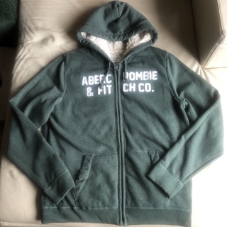 保證正品 Abercrombie & Fitch A&F AF 綠色 刷毛 連帽外套 size L
