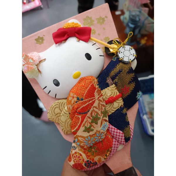 天天 日本 日貨 日式 和服 hello kitty 凱蒂貓 木扇 擺飾 裝飾品 木製 立體 手拿扇 扇子 擺飾 公仔