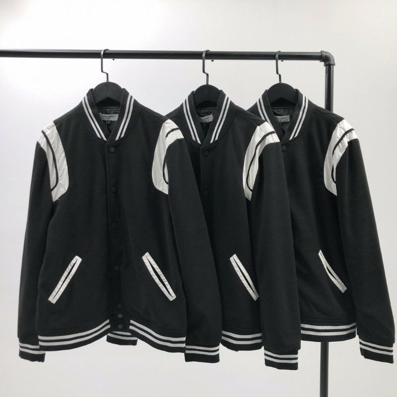 Ysl 聖羅蘭經典毛呢皮革拼接黑白夾克棒球服外套 蝦皮購物