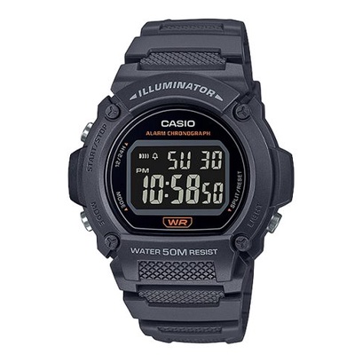 CASIO 運動型電子錶 鬧鈴計時碼錶LED照明防水50米（黑膠帶黑面）_ W-219H-8BV