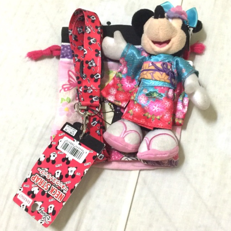 &lt;現貨&gt;二手 組合價 日本 東京迪士尼Tokyodisney Resort 米妮Minnie 和服吊飾 束口袋 識別證帶