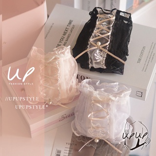【UPUP內褲專賣店】金絲邊宮廷風純棉擋珍珠繫帶甜美內褲 三角內褲