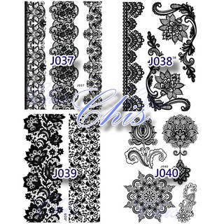CHISSTORE 臺灣現貨 Tattoo 黑色蕾絲 黑玫瑰花朵 圖騰 手臂 腿 防水紋身貼紙 微刺青貼紙 假刺青貼紙