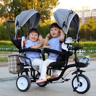 現貨免運：雙胞胎車 雙人手推車 小推車 嬰兒車 兒童車 二胎推車 車大號兒童雙座三輪腳踏車雙胞胎嬰兒推車兒童小孩寶寶車