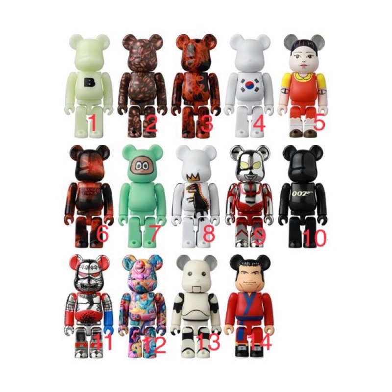 BLS • 44代 盒抽 盲盒 Be@rbrick 100% 字母 鹹蛋超人 魷魚遊戲 巴斯奇亞 國旗 怪奇物語 豬木