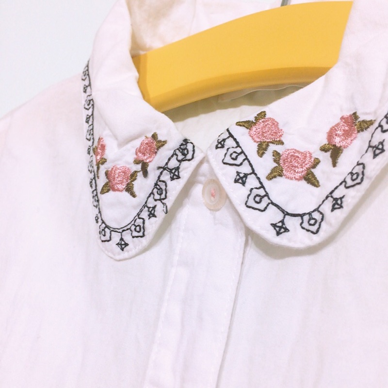 日本帶回retro girl童話刺繡玫瑰少女物語長袖襯衫