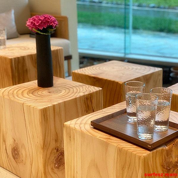 方形木墩矮凳原木店擺件組合茶幾實木墩子樹樁木樁凳個性邊幾