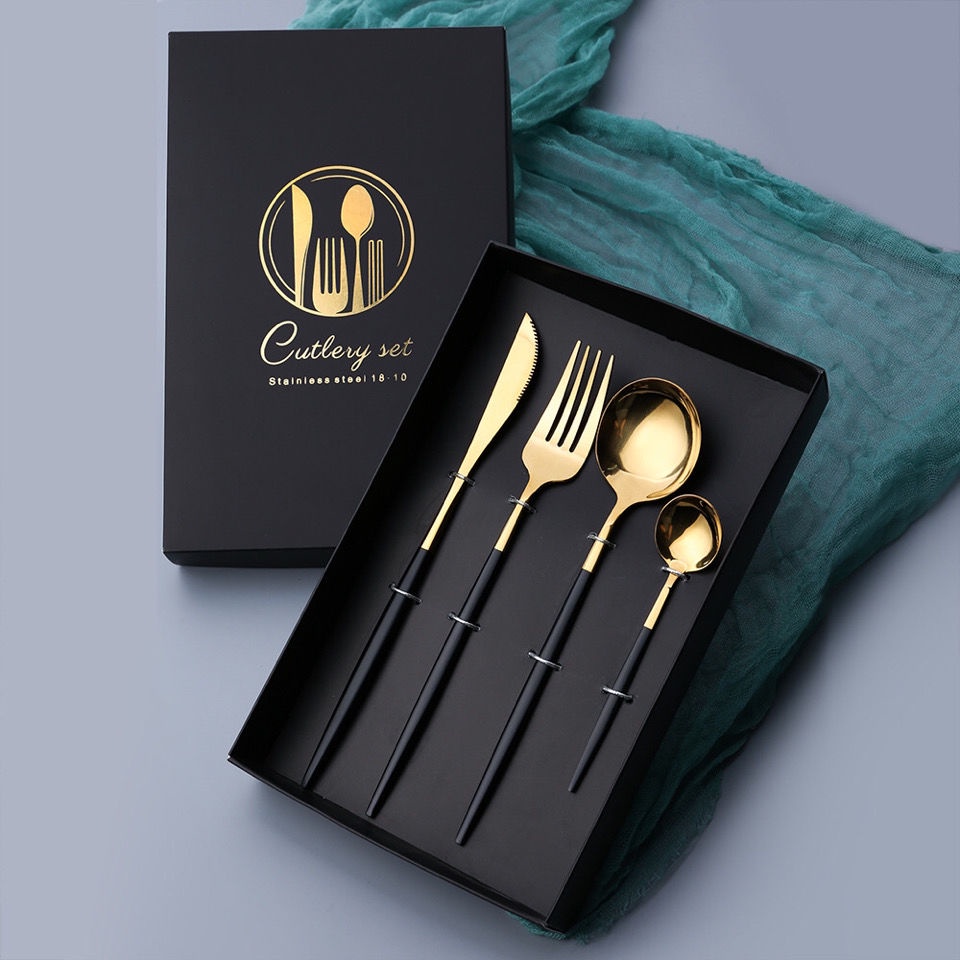 客製 歐式餐具葡萄牙餐具不銹鋼禮盒裝四件組 北歐風環保餐具 湯匙 筷子 304不鏽鋼