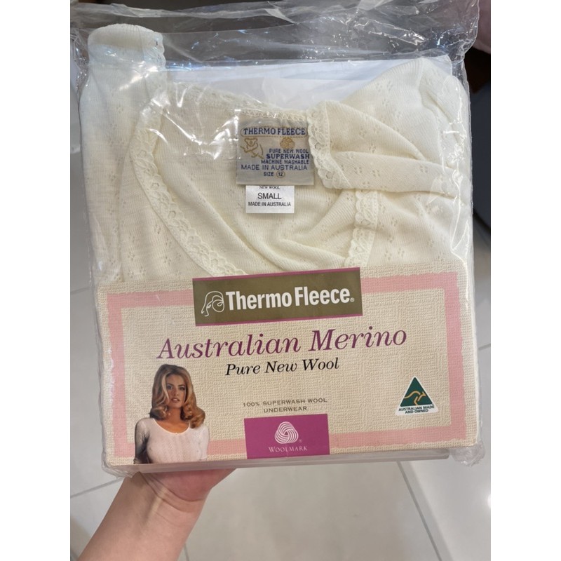 澳洲 Thermo Fleece V領 緹花長袖 100%美麗諾 純羊毛衛生衣