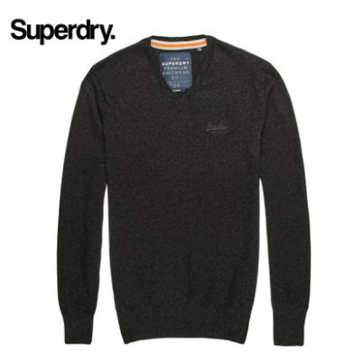 英國 Superdry極度乾燥 V領男士針織衫 (修身套頭衫-M-灰)