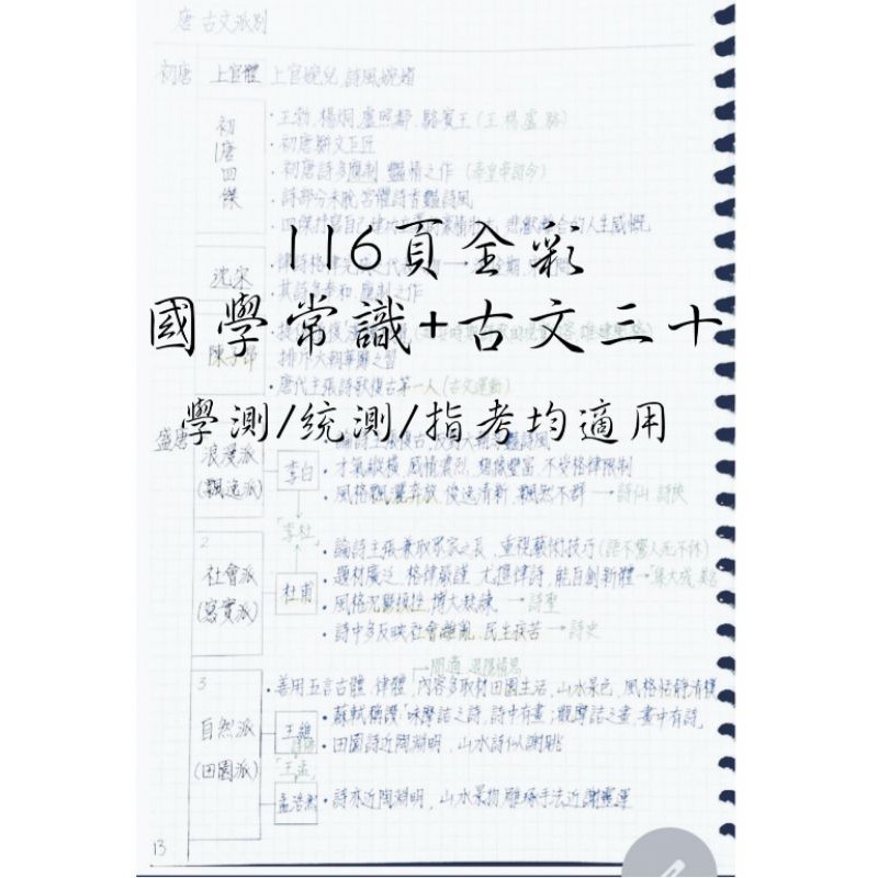 學測 統測 指考必備國文筆記 116頁全彩國學常識 古文三十 蝦皮購物