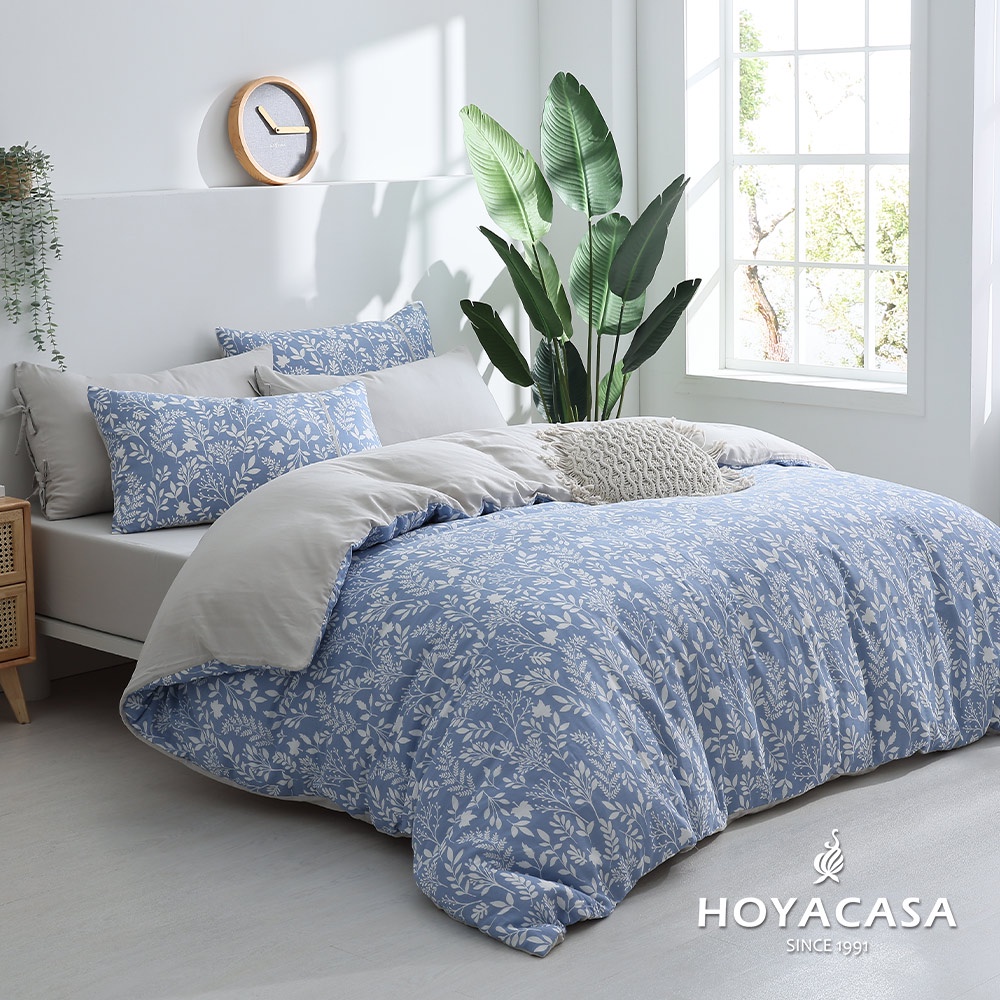 《HOYACASA》千草藍-抗菌雙層好眠紗兩用被床包組(雙人/加大)