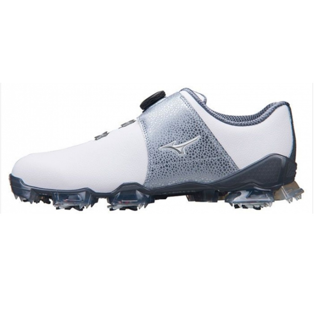 藍鯨高爾夫 MIZUNO BOA 高爾夫球鞋（旋鈕／有釘）#51GM213003（白銀）【出清特賣】