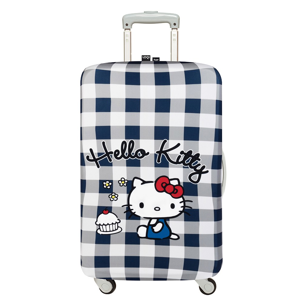 LOQI行李箱外套【Hello Kitty 藍白格紋 - L號】行李箱保護套防塵保護套、防刮、高彈力