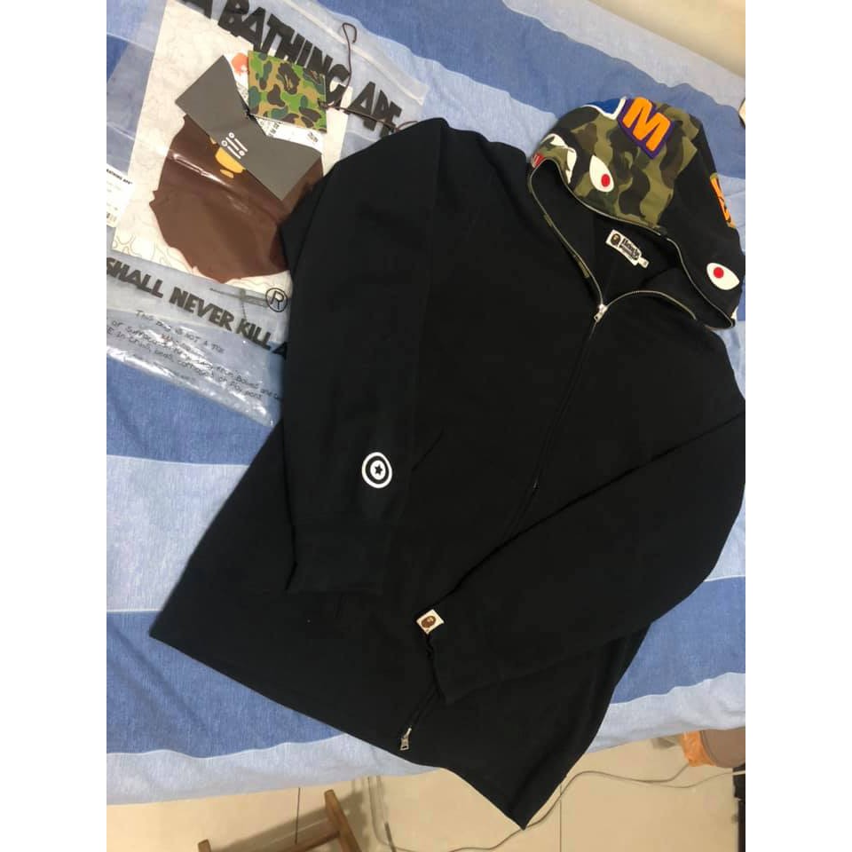 BAPE A BATHING APE 鯊魚 連帽外套 黑 2XL 二手美品