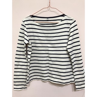 UNIQLO條紋寬領長袖T（M)