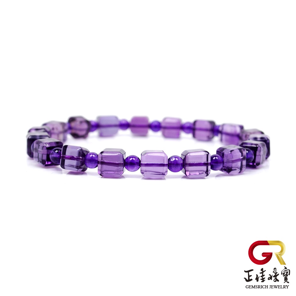 紫水晶 冰種方塊紫水晶 紫水晶手珠 日本彈力繩 正佳珠寶