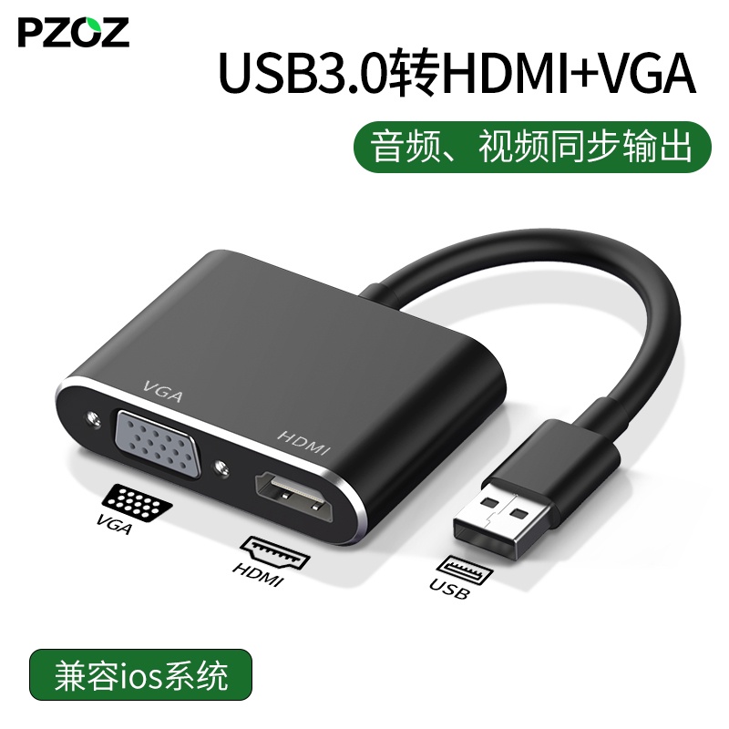 ◑PZOZ USB3.0轉HDMI介面VGA轉換器投影儀轉接頭高清轉接線連接電視筆記型電腦外接顯卡外置多功能擴展器拓展塢