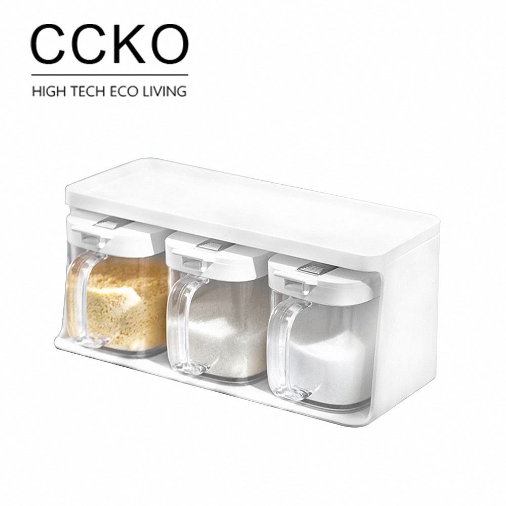 【CCKO】自動開合調味罐 鹽罐 糖罐 調料罐 密封調味罐 調味料保存盒 4件組