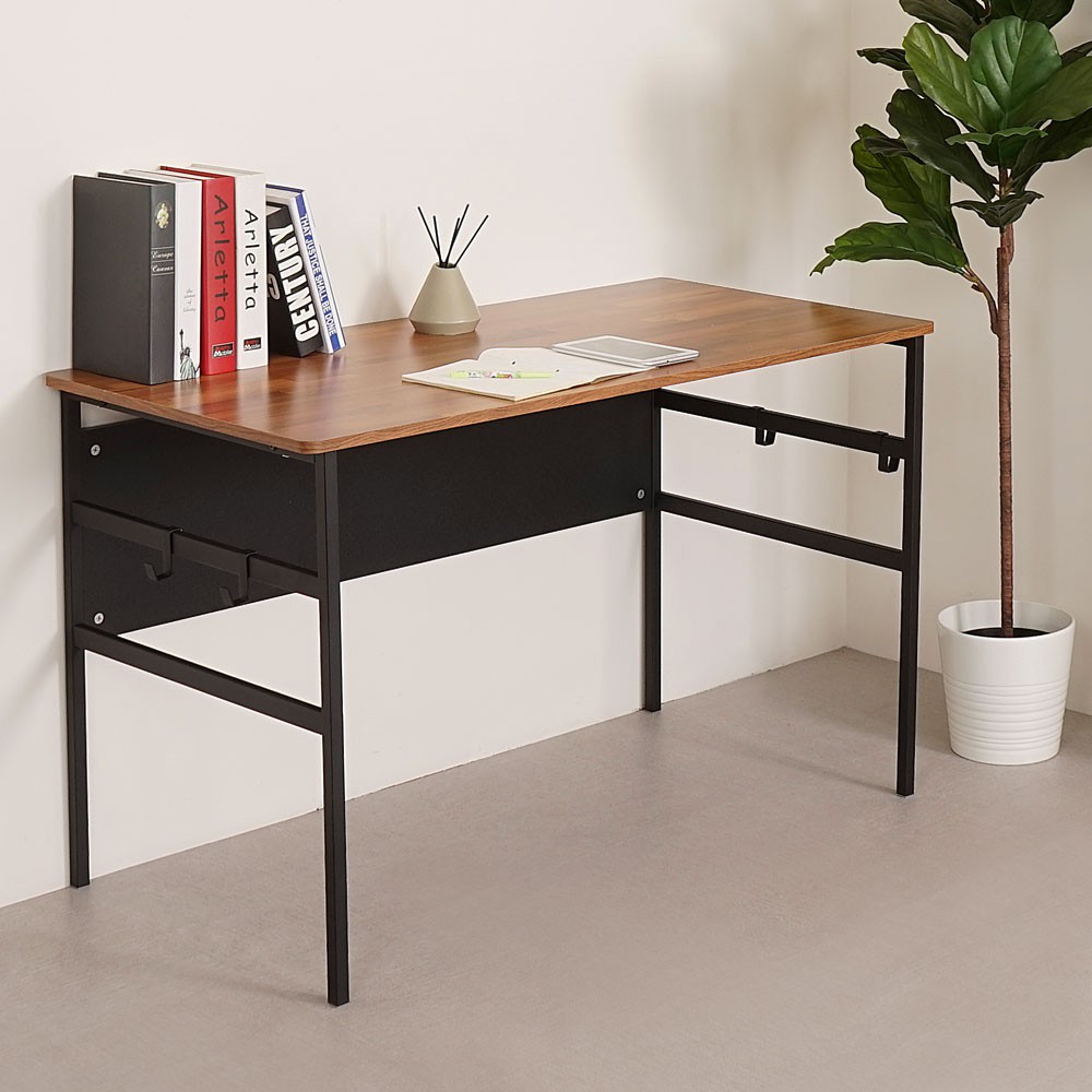 Homelike 瑞比120cm附掛勾書桌-柚木色 辦公桌 工作桌 書桌 電腦桌
