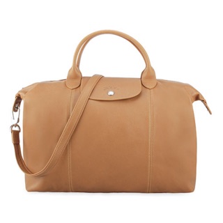 【LONGCHAMP】Le Pliage Cuir質感羊皮摺疊兩用大型水餃包L size 駝色