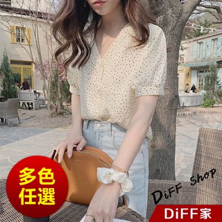 【DIFF】韓版氣質寬鬆顯瘦雪紡v領百搭 短袖上衣 短袖t恤 女裝 顯瘦上衣 衣服 寬鬆上衣【T329】