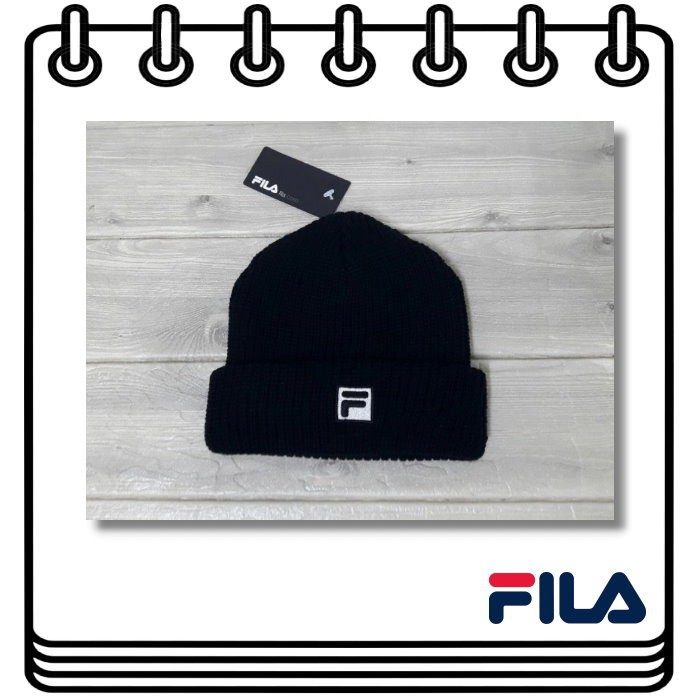 【Drawer】FILA Beanie 毛帽 針織帽 素色反折毛帽 黑色毛帽
