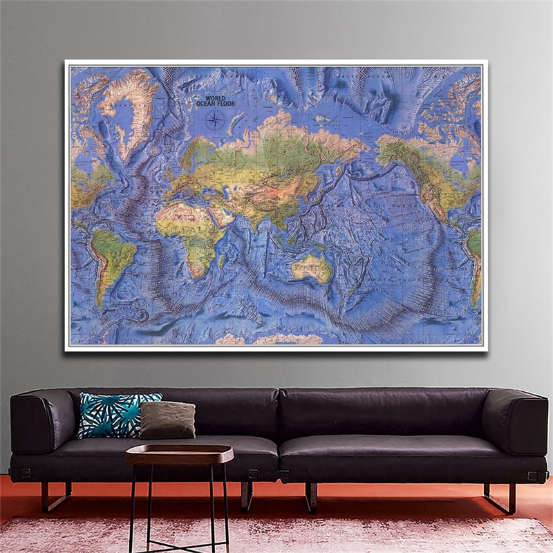 #BEST# 世界地圖海洋地板地圖大海報印刷品壁掛藝術背景布牆裝飾