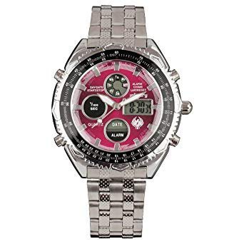 INFANTRY 紅,軍規腕錶 黑鋼錶帶 電子、指針雙顯示 手錶(IN-016-R-S)