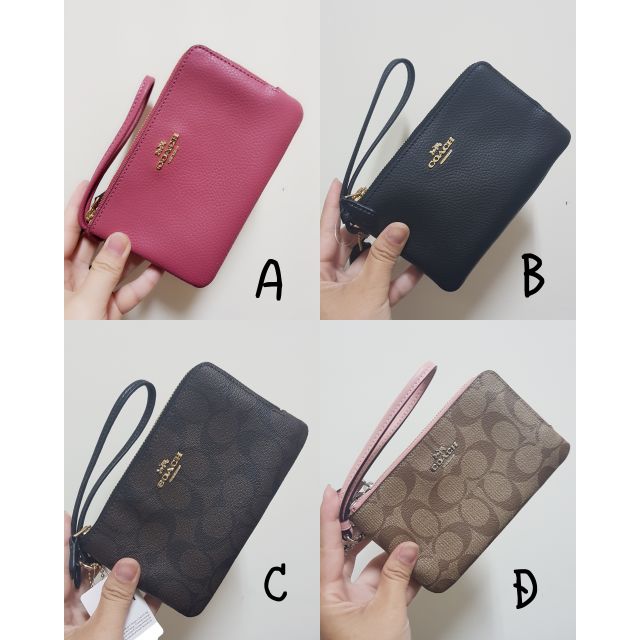 現貨coach 雙層手拿包小手拿黑小包小雙層零錢包證件包金屬logo 皮革l型拉鍊美國 蝦皮購物