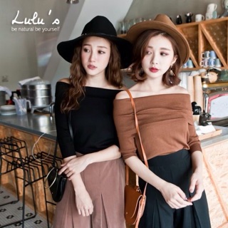 ［全新］Lulu's 一字翻領短版針織上衣