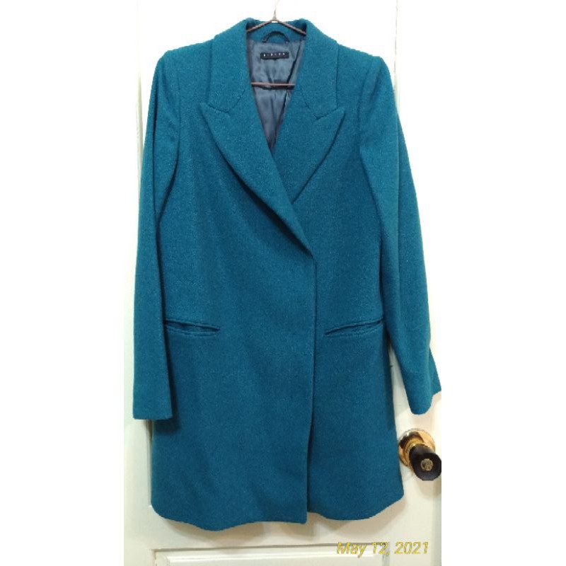 SISLEY 豔藍深土耳其藍 毛料及膝西裝式大衣(40)