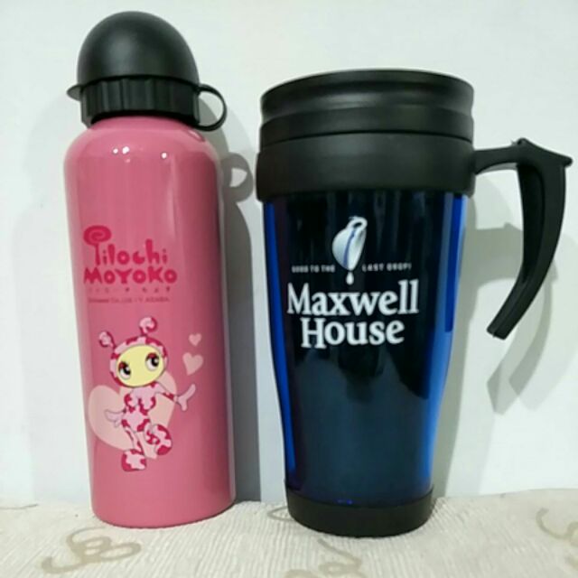 一手新品（福利品 ，2個售50元） 麥斯威爾 Maxwell House 手拿杯（寶藍色）  MOYOKO太空瓶（粉紅色