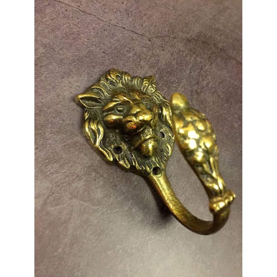 #19世紀 古董英國製實心黃銅獅頭掛鉤 #519365
