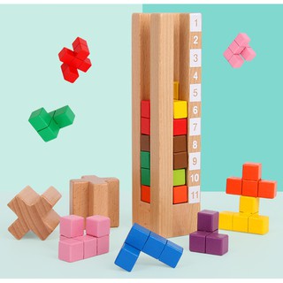 現貨〔木製玩具】日文版 育腦塔 ♥ 兒童拼搭積木益智玩具 ♥ 俄羅斯方塊益智遊戲木質木製玩具